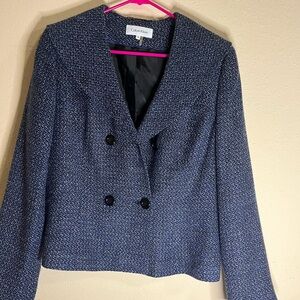 CALVIN KLEIN Navy Blue Formal Work Career Long Sleeve four-button blazer 
Sz 14